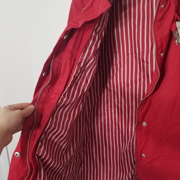 Suka Bright Red Snap Zip Front Coat Lined Jacket Cotton Blend Trench Buckle Med - Picture 6 of 14